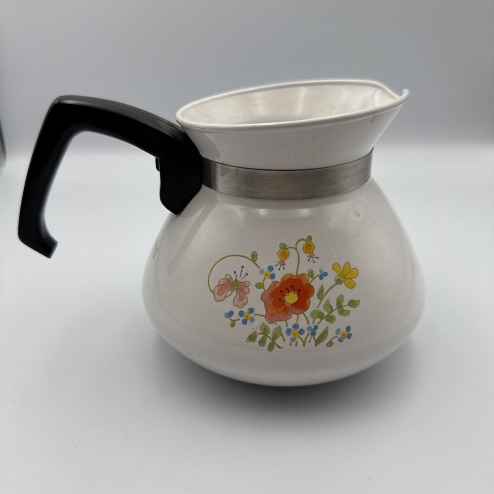 Vintage Corning Ware Wildflowers 6 Cup Coffee Tea Pot P-104 No Metal Lid As Is - Picture 5 of 12